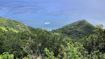 View of the Silver Supporter anchored off Pitcairn during the 4-day stay